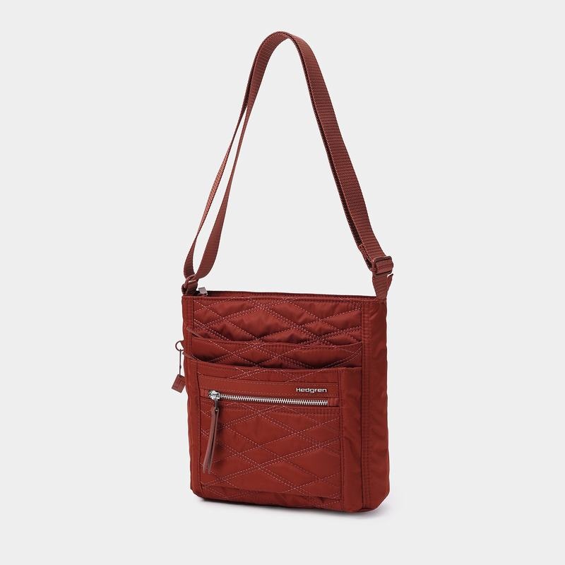 Sac Bandoulière Hedgren Matelassé Orva Rfid Femme Rouge Marron | LUN5793EK