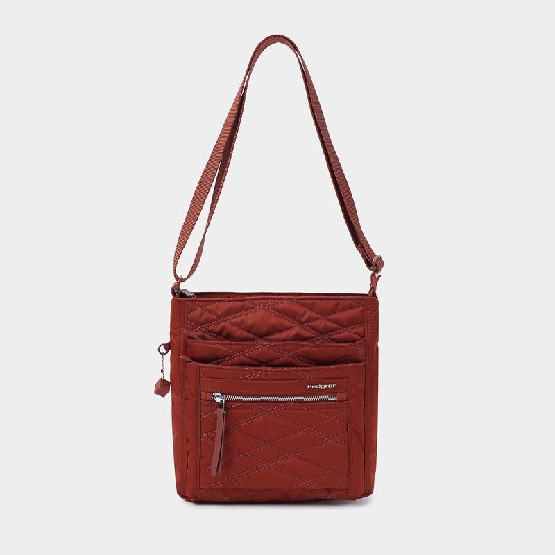 Sac Bandoulière Hedgren Matelassé Orva Rfid Femme Rouge Marron | LUN5793EK