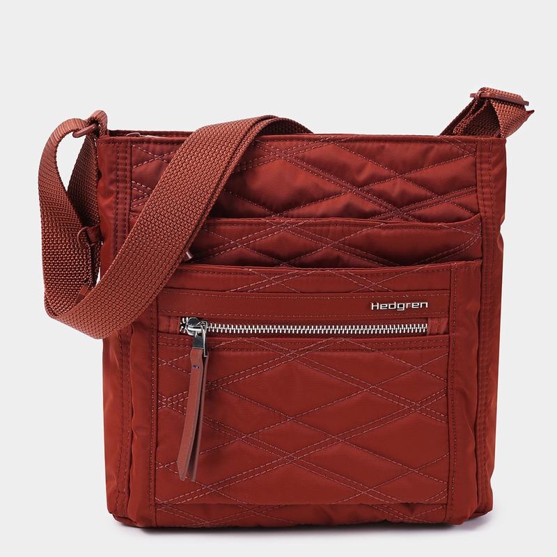 Sac Bandoulière Hedgren Matelassé Orva Rfid Femme Rouge Marron | LUN5793EK